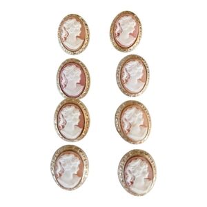 8 Cameo Buttons Encased In Gold 1 Inch Vintage